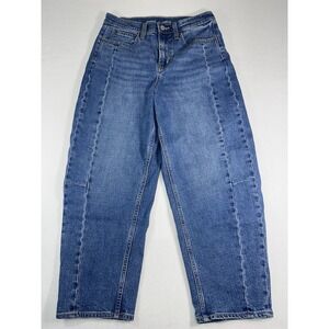 Old Navy High Rise Baggy Barrel Leg Jeans Size 4 Medium Wash Seam Front Denim